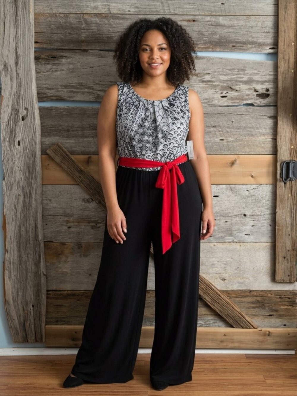 Connected Apparel Size 12 Black/White Jumpsuit With Red Sash